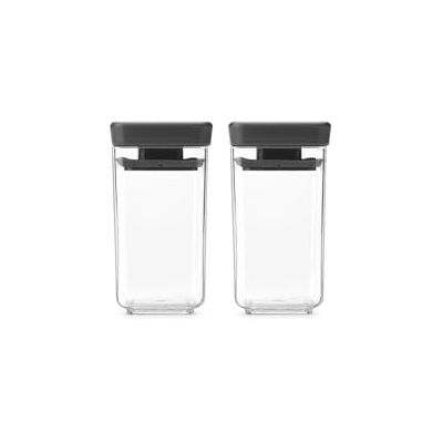 Brabantia Tasty+ stapelbare mini-containerset, luchtdichte containers voor specerijen en kruiden, 2 x 0,15 l containers van transparant BPA-vrij kunststof met siliconen afdichting, donkergrijs Brabantia Tasty+ stapelbare mini-containerset, luchtdichte containers voor specerijen en kruiden, 2 x 0,15 l containers van transparant BPA-vrij kunststof met siliconen afdichting, donkergrijs