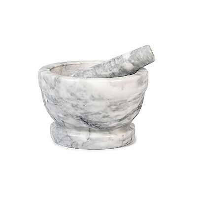 H&H Home Witte marmeren vijzel met stamper, Ø 18 cm, robuust en elegant, ideaal voor specerijen, kruiden, pest en sauzen, ruw binnenoppervlak voor perfect malen H&H Home Witte marmeren vijzel met stamper, Ø 18 cm, robuust en elegant, ideaal voor specerijen, kruiden, pest en sauzen, ruw binnenoppervlak voor perfect malen