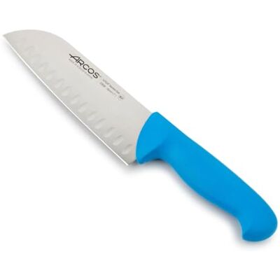 Arcos Santoku Alveolos Mes 2900 Serie 180 mm NITRUM roestvrijstalen mes voor vlees, vis en groenten, blauw polypropyleen handvat Arcos Santoku Alveolos Mes 2900 Serie 180 mm NITRUM roestvrijstalen mes voor vlees, vis en groenten, blauw polypropyleen handvat