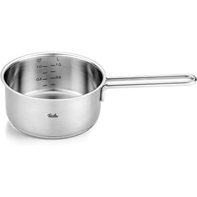 Fissler Pure Collection Roestvrijstalen steelpan met schenkrand, binnenschaal en inductie, Ø 16 cm, 1,4 liter Fissler Pure Collection Roestvrijstalen steelpan met schenkrand, binnenschaal en inductie, Ø 16 cm, 1,4 liter