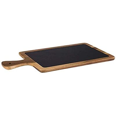 APS Serveerplank, 2-delig, 55 x 12 cm, rustieke houten plank, snijplank van acaciahout, houten plank met natuurleiplaat APS Serveerplank, 2-delig, 55 x 12 cm, rustieke houten plank, snijplank van acaciahout, houten plank met natuurleiplaat