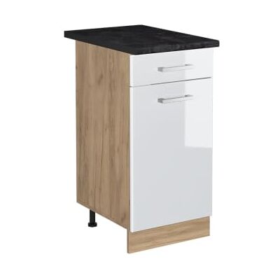 Vicco Meuble bas de cuisine "R-Line", Blanc Haute brillance/Chêne doré 40 cm Vicco Meuble bas de cuisine "R-Line", Blanc Haute brillance/Chêne doré 40 cm