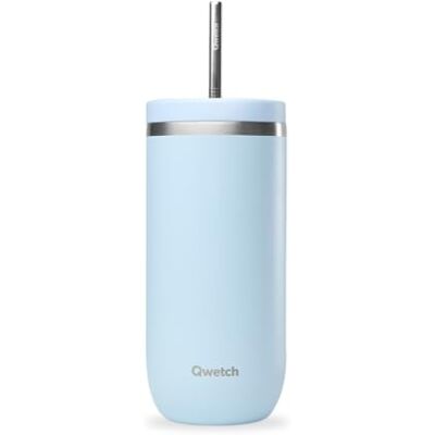 QWETCH Cold Cup drinkfles 600 ml pastelblauw 24 uur ijskoud en 12 uur koud gerecycled roestvrij staal en BPA-vrij Geïsoleerde beker met rietje en spatdeksel Perfect voor QWETCH Cold Cup drinkfles 600 ml pastelblauw 24 uur ijskoud en 12 uur koud gerecycled roestvrij staal en BPA-vrij Geïsoleerde beker met rietje en spatdeksel Perfect voor
