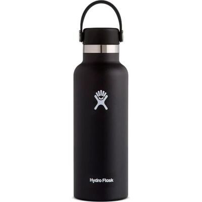 Hydro Flask 532 ml waterfles. Roestvrij stalen geïsoleerde waterfles met flexibele lekvrije dop en poedercoating. BPA-vrij. Standaardhals, zwart Hydro Flask 532 ml waterfles. Roestvrij stalen geïsoleerde waterfles met flexibele lekvrije dop en poedercoating. BPA-vrij. Standaardhals, zwart
