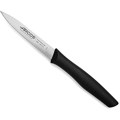 Arcos Mondador mes roestvrij staal NITRUM 100 mm voor groenten en fruit ergonomische handgreep van zwart polypropyleen serie Nova Arcos Mondador mes roestvrij staal NITRUM 100 mm voor groenten en fruit ergonomische handgreep van zwart polypropyleen serie Nova
