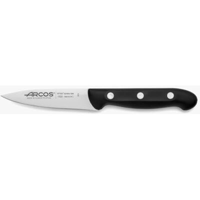 Arcos Schilmes van roestvrij staal. Keukenmes voor het schillen van groenten en fruit. Ergonomische handgreep van polyoxymethyleen en lemmet van 100 mm. Master-serie. Kleur zwart. Arcos Schilmes van roestvrij staal. Keukenmes voor het schillen van groenten en fruit. Ergonomische handgreep van polyoxymethyleen en lemmet van 100 mm. Master-serie. Kleur zwart.