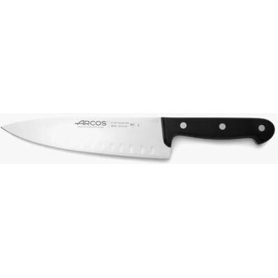 Arcos Granton koksmes van staal. Keukenmes voor het snijden en schillen. Ergonomische handgreep van polyoxymethyleen. 200 mm lemmet. Universele serie. Kleur zwart. Arcos Granton koksmes van staal. Keukenmes voor het snijden en schillen. Ergonomische handgreep van polyoxymethyleen. 200 mm lemmet. Universele serie. Kleur zwart.