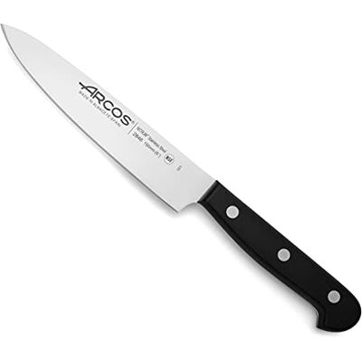 Arcos Universeel koksmes, 15,2 cm lang nitrum-roestvrij stalen lemmet, handvat van polyoxymethyleen (POM) zwart Arcos Universeel koksmes, 15,2 cm lang nitrum-roestvrij stalen lemmet, handvat van polyoxymethyleen (POM) zwart