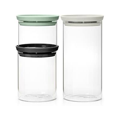 Brabantia Stapelbare glazen voorraadpotten met deksel Set van 3 Opslag in de keuken Ruimtebesparend Bewaar de frisheid Donkergrijs/Lichtgrijs/Jade Green 0,3L/0,6L/1,1L Brabantia Stapelbare glazen voorraadpotten met deksel Set van 3 Opslag in de keuken Ruimtebesparend Bewaar de frisheid Donkergrijs/Lichtgrijs/Jade Green 0,3L/0,6L/1,1L