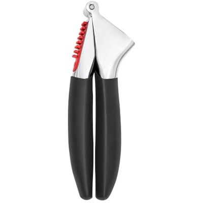 OXO Good Grips knoflookpers, handmatige knoflookpers, roestvrij staal, rood en zwart OXO Good Grips knoflookpers, handmatige knoflookpers, roestvrij staal, rood en zwart
