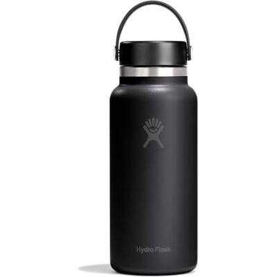 Hydro Flask Wide Flex Cap Drinkfles, 946 ml / 32 oz, roestvrij staal, lekvrij, geïsoleerd voor 24 uur koud en 12 uur warm, zwart Hydro Flask Wide Flex Cap Drinkfles, 946 ml / 32 oz, roestvrij staal, lekvrij, geïsoleerd voor 24 uur koud en 12 uur warm, zwart