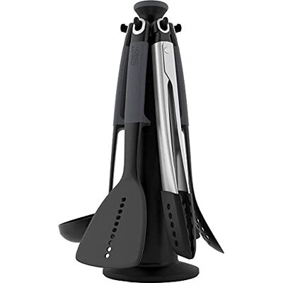 Joseph Joseph Elevate Keukengerei & gadgets, carrousel, 6-delig, met draaibare standaard, ergonomische siliconen handgrepen, anti-aanbakkop, grijs Joseph Joseph Elevate Keukengerei & gadgets, carrousel, 6-delig, met draaibare standaard, ergonomische siliconen handgrepen, anti-aanbakkop, grijs