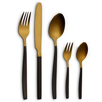 ECHTWERK Positano Bestek Due-Gold/Black Edition, 20-delig, voor 4 personen, 18/10 mat, roestvrij staal, eettafel, tafeldecoratie voor bruiloften ECHTWERK Positano Bestek Due-Gold/Black Edition, 20-delig, voor 4 personen, 18/10 mat, roestvrij staal, eettafel, tafeldecoratie voor bruiloften