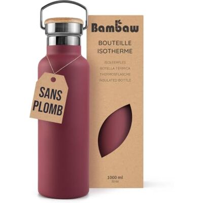 Bambaw Metalen drinkfles, 1 l, thermosfles, dubbelwandig, van metaal, roestbestendig, herbruikbaar, gemakkelijk te reinigen dankzij de brede mond (kersenrood) Bambaw Metalen drinkfles, 1 l, thermosfles, dubbelwandig, van metaal, roestbestendig, herbruikbaar, gemakkelijk te reinigen dankzij de brede mond (kersenrood)