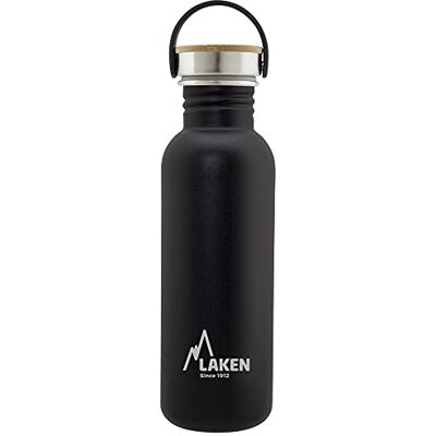LAKEN Basic drinkfles van roestvrij staal, grote opening met schroefsluiting van roestvrij staal met bamboe, BPA-vrij, 0,75 l, zwart LAKEN Basic drinkfles van roestvrij staal, grote opening met schroefsluiting van roestvrij staal met bamboe, BPA-vrij, 0,75 l, zwart