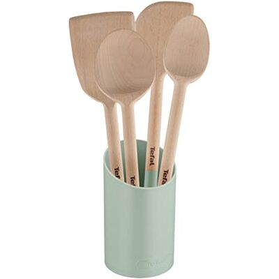 Tefal Natura 5-delige keukengerei: lepel 28 cm, lepel 29 cm, spatel lemmet 28 cm, hoekige spatel 29 cm en standaard, keukengerei van FSC-gecertificeerd hout, K270S5 Tefal Natura 5-delige keukengerei: lepel 28 cm, lepel 29 cm, spatel lemmet 28 cm, hoekige spatel 29 cm en standaard, keukengerei van FSC-gecertificeerd hout, K270S5
