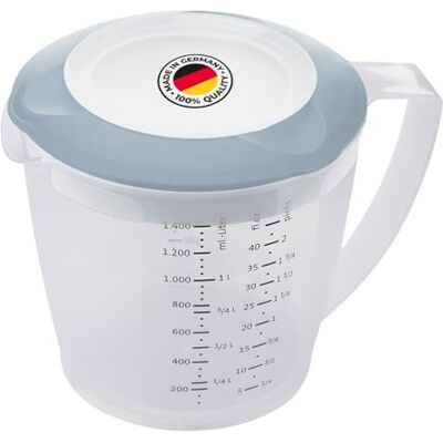 Westmark 1 maatbeker met spatdeksel, deksel en schenktuit, kunststof, inhoud 1,4 liter, Helena, transparant/blauw, 3105227B Westmark 1 maatbeker met spatdeksel, deksel en schenktuit, kunststof, inhoud 1,4 liter, Helena, transparant/blauw, 3105227B
