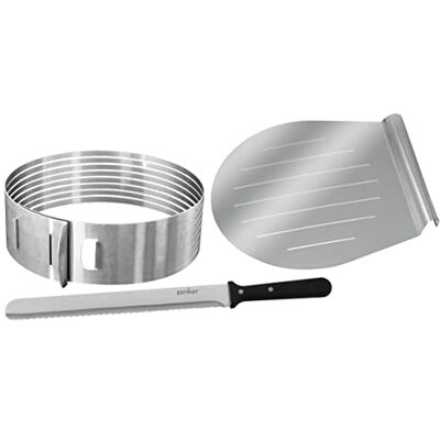 Zenker 3-delige taartsnijgereedschapsset Ø 26/28 cm met taartmes en taartbodem van roestvrij staal, aantal: 1 set van 3, kleur: zilver Zenker 3-delige taartsnijgereedschapsset Ø 26/28 cm met taartmes en taartbodem van roestvrij staal, aantal: 1 set van 3, kleur: zilver