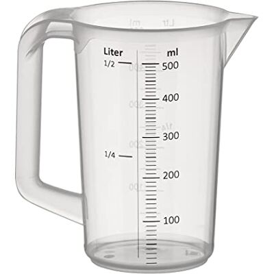 APS maatbeker 0,5 liter, Ø 9,5 x h 14 cm, kunststof beker met verhoogde meetschaal aan de buitenkant, gesloten handgreep, schaal in ml, vaatwasmachinebestendig APS maatbeker 0,5 liter, Ø 9,5 x h 14 cm, kunststof beker met verhoogde meetschaal aan de buitenkant, gesloten handgreep, schaal in ml, vaatwasmachinebestendig