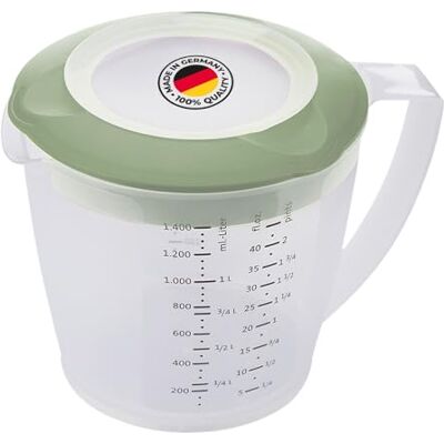 Westmark Maatbeker met spatdeksel, deksel en schenktuit, van kunststof, inhoud 1,4 liter, Helena transparant/groen 3105227M Westmark Maatbeker met spatdeksel, deksel en schenktuit, van kunststof, inhoud 1,4 liter, Helena transparant/groen 3105227M