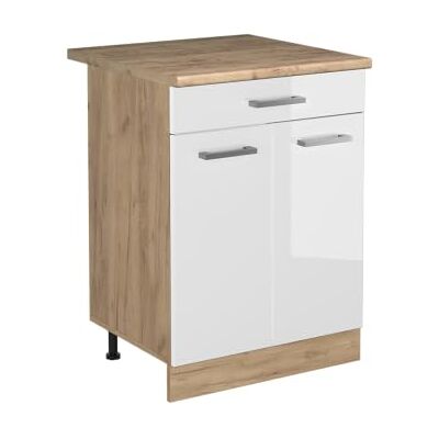 Vicco Meuble bas de cuisine "R-Line", Blanc Haute brillance/Chêne doré 60 cm Vicco Meuble bas de cuisine "R-Line", Blanc Haute brillance/Chêne doré 60 cm