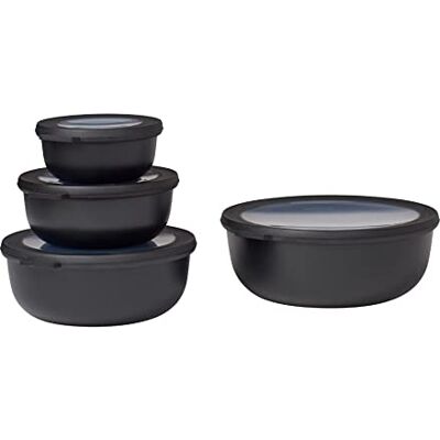 Mepal , set van 4 multifunctionele ronde Cirqula-kommen, bewaardozen voor voedsel met deksel, geschikt voor koelkast, magnetron en vriezer, 350, 750, 1250, 2250 ml, Nordic Black Mepal , set van 4 multifunctionele ronde Cirqula-kommen, bewaardozen voor voedsel met deksel, geschikt voor koelkast, magnetron en vriezer, 350, 750, 1250, 2250 ml, Nordic Black