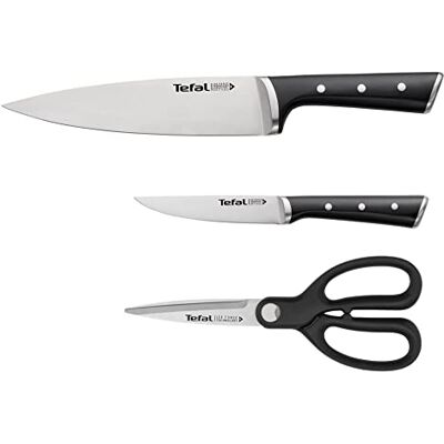 Tefal Keukenmessenset, roestvrij staal, zwart, 20 x 11 x keukenschaar, 3 Tefal Keukenmessenset, roestvrij staal, zwart, 20 x 11 x keukenschaar, 3