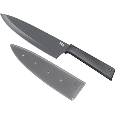 KUHN RIKON COLORI+ koksmes recht lemmet met lemmetbeschermer, anti-aanbaklaag, roestvrij staal, 30 cm, grijs, roestvrij staal KUHN RIKON COLORI+ koksmes recht lemmet met lemmetbeschermer, anti-aanbaklaag, roestvrij staal, 30 cm, grijs, roestvrij staal