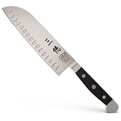 Güde Solingen Santoku met gesmede kogel POM zwart, alfa, dubbele appel, handgemaakt in Duitsland Güde Solingen Santoku met gesmede kogel POM zwart, alfa, dubbele appel, handgemaakt in Duitsland