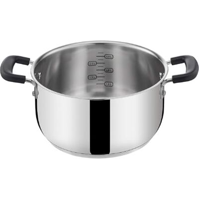 Lagostina Praktische hoge pan met 2 handgrepen voor inductie, grijs, 20 cm, staal 18/10 Lagostina Praktische hoge pan met 2 handgrepen voor inductie, grijs, 20 cm, staal 18/10