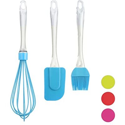Relaxdays 10028014_45, 3-delige set met bakborstel, schraper en garde, bakaccessoires, blauw Relaxdays 10028014_45, 3-delige set met bakborstel, schraper en garde, bakaccessoires, blauw