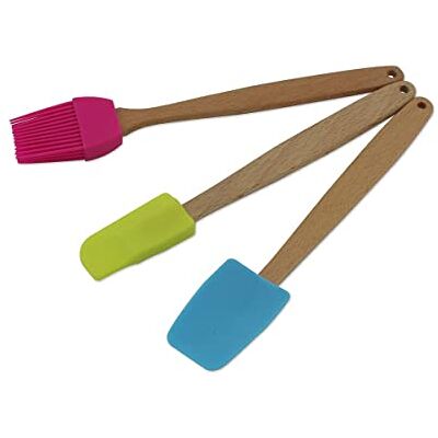 Zenker 30939 Bakgereedschapsset, bakspatel, bakkwast, hout, siliconen, roze, groen, blauw, 20 cm Zenker 30939 Bakgereedschapsset, bakspatel, bakkwast, hout, siliconen, roze, groen, blauw, 20 cm