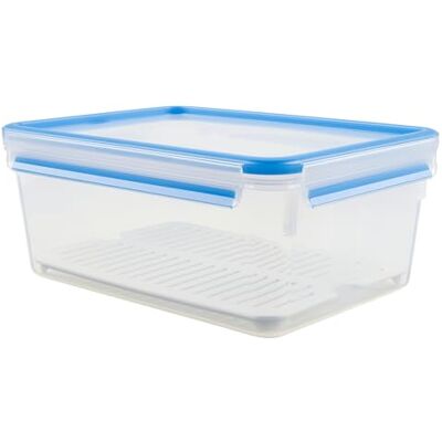 Emsa Clip & Close 512888 voedselbox met afdruipbak, 26,3 x 19,5 x 11 cm, 3,7 l, transparant/blauw Emsa Clip & Close 512888 voedselbox met afdruipbak, 26,3 x 19,5 x 11 cm, 3,7 l, transparant/blauw