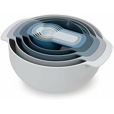 Joseph Joseph Nest 9 Plus 9-delig, steekset met mengkom, groot en klein, zeef, 5 maatbekers, hemelkleuren Joseph Joseph Nest 9 Plus 9-delig, steekset met mengkom, groot en klein, zeef, 5 maatbekers, hemelkleuren