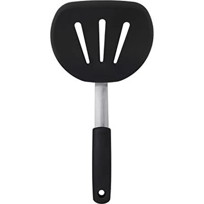OXO Good Grips Flexibele siliconen pannenkoekspatel, keukenspatel voor pannenkoeken en pannenkoeken, siliconen, roestvrij staal, zwart, 30 cm OXO Good Grips Flexibele siliconen pannenkoekspatel, keukenspatel voor pannenkoeken en pannenkoeken, siliconen, roestvrij staal, zwart, 30 cm