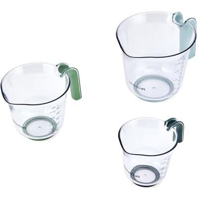 KitchenCraft Set van 3 uitschuifbare maatbekers met groene en blauwe handgrepen, ruimtebesparende stapelbare kannen voor droge en vloeibare ingrediënten, keuken, bakken, serveren KitchenCraft Set van 3 uitschuifbare maatbekers met groene en blauwe handgrepen, ruimtebesparende stapelbare kannen voor droge en vloeibare ingrediënten, keuken, bakken, serveren