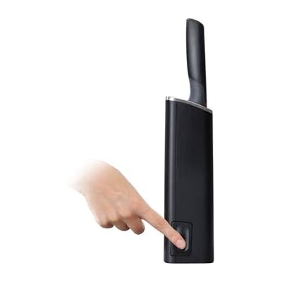 Joseph Joseph Elevate SlimBlock, keukenmessenblok, 5-delig, roestvrij staal, met geïntegreerde keramische slijper, zwart Joseph Joseph Elevate SlimBlock, keukenmessenblok, 5-delig, roestvrij staal, met geïntegreerde keramische slijper, zwart