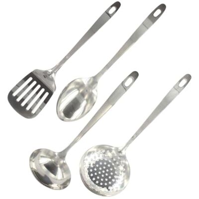 Fackelmann 9908950 Set van 4 roestvrijstalen kookgerei, keukenlepel, serveerlepel, schuimspatel, keukenspatel, roestvrij staal, 32,1 x 7,9 x 3 cm Fackelmann 9908950 Set van 4 roestvrijstalen kookgerei, keukenlepel, serveerlepel, schuimspatel, keukenspatel, roestvrij staal, 32,1 x 7,9 x 3 cm