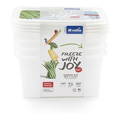 Rotho Domino set van 4 diepvriesdozen van 0,75 l met beschrijfbare deksels, kunststof geschikt voor levensmiddelen (PP, BPA-vrij, wit, 4 x 0,75l (15,7 x 11,8 x 13,2 cm) Rotho Domino set van 4 diepvriesdozen van 0,75 l met beschrijfbare deksels, kunststof geschikt voor levensmiddelen (PP, BPA-vrij, wit, 4 x 0,75l (15,7 x 11,8 x 13,2 cm)