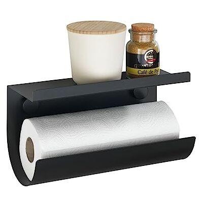 WENKO Jet metalen keukenrolhouder 30 x 15 x 12 cm met plank, voor boren, alternatieve bevestiging met Static-Loc® Plus adapters (meegeleverd) zonder boren, zwart, incl. bevestigingsmateriaal WENKO Jet metalen keukenrolhouder 30 x 15 x 12 cm met plank, voor boren, alternatieve bevestiging met Static-Loc® Plus adapters (meegeleverd) zonder boren, zwart, incl. bevestigingsmateriaal