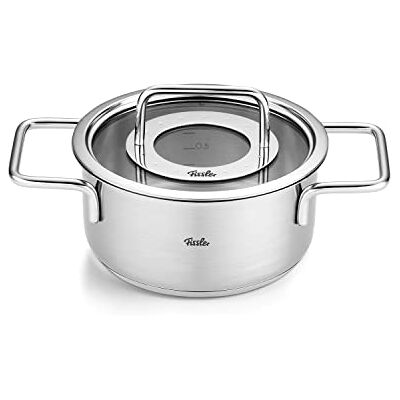 Fissler Pure Collection steelpan van roestvrij staal (Ø 16 cm, 1,9 l) steelpan met glazen deksel, binnenschaal, inductie Fissler Pure Collection steelpan van roestvrij staal (Ø 16 cm, 1,9 l) steelpan met glazen deksel, binnenschaal, inductie