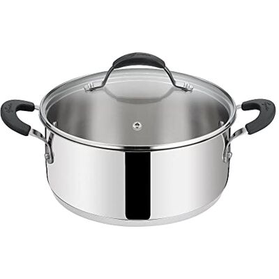 Lagostina Tempra Roestvrijstalen pan met deksel, braadpan Ø 26 cm van roestvrij staal 18/10 met glazen deksel, Lagotherm bodem en siliconen handgrepen Lagostina Tempra Roestvrijstalen pan met deksel, braadpan Ø 26 cm van roestvrij staal 18/10 met glazen deksel, Lagotherm bodem en siliconen handgrepen