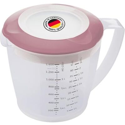 Westmark Helena 3105227P 1 x mengbeker met spatbescherming, deksel en schenktuit, kunststof, vulvolume 1,4 liter, transparant/roze Westmark Helena 3105227P 1 x mengbeker met spatbescherming, deksel en schenktuit, kunststof, vulvolume 1,4 liter, transparant/roze