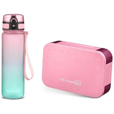 My Vesperbox Mini Lite set bento box en drinkfles 750 ml lunchbox met variabele vakken lunchbox voor kinderen lekvrij BPA-vrij ideaal voor school en My Vesperbox Mini Lite set bento box en drinkfles 750 ml lunchbox met variabele vakken lunchbox voor kinderen lekvrij BPA-vrij ideaal voor school en