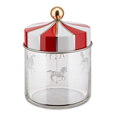 Alessi Circus MW30/75 glazen pot met stoffen deksel gedrukt op display 75 cl Alessi Circus MW30/75 glazen pot met stoffen deksel gedrukt op display 75 cl