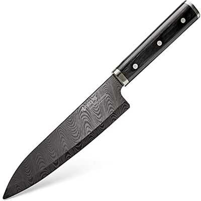 Kyocera keramisch mes, koksmes, lemmet van 18 cm, zwart zirkonia-keramisch mes, met de hand geslepen, extreem scherp, houten handvat, KTN-180-HIP Kyocera keramisch mes, koksmes, lemmet van 18 cm, zwart zirkonia-keramisch mes, met de hand geslepen, extreem scherp, houten handvat, KTN-180-HIP