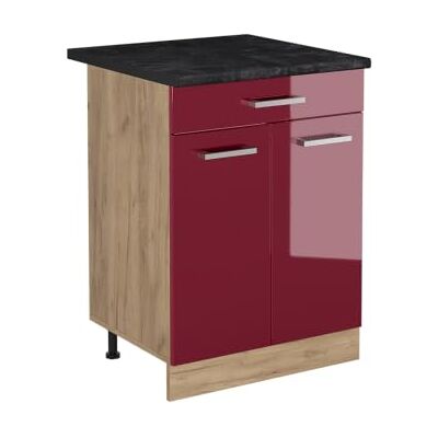 Vicco Meuble bas de cuisine "R-Line", Rouge brillant/Chêne doré 60 cm Vicco Meuble bas de cuisine "R-Line", Rouge brillant/Chêne doré 60 cm