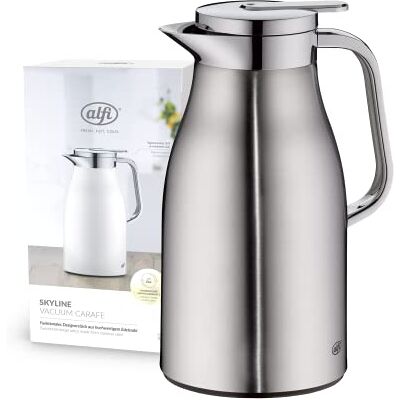 ALFI Skyline 1,0 l, thermoskan van roestvrij staal met hygiënische binnenkant van gehard glas, schroefdop met praktische drukknop, ergonomische handgreep, ideaal als koffiezetapparaat, theepot. ALFI Skyline 1,0 l, thermoskan van roestvrij staal met hygiënische binnenkant van gehard glas, schroefdop met praktische drukknop, ergonomische handgreep, ideaal als koffiezetapparaat, theepot.