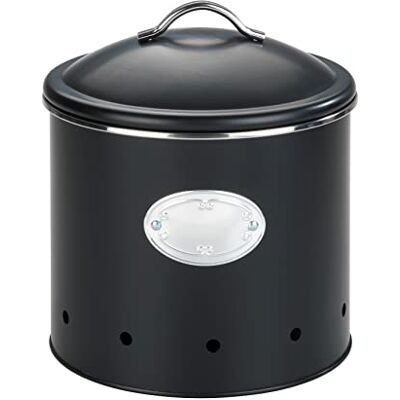 WENKO Opbergdoos Nero met gaten, 4 liter, luchtdoorlatende doos voor een optimale luchtcirculatie, van gelakt metaal met zilverkleurige applicatie, retro design, Ø 18,7 x 21 cm, zwart WENKO Opbergdoos Nero met gaten, 4 liter, luchtdoorlatende doos voor een optimale luchtcirculatie, van gelakt metaal met zilverkleurige applicatie, retro design, Ø 18,7 x 21 cm, zwart
