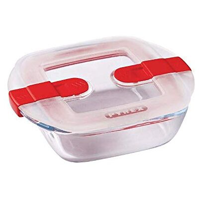 Pyrex Cook&Heat Vierkante glazen schaal met luchtdicht deksel voor magnetron voorraaddoos koken in de oven, bewaren en opwarmen, transparant Pyrex Cook&Heat Vierkante glazen schaal met luchtdicht deksel voor magnetron voorraaddoos koken in de oven, bewaren en opwarmen, transparant